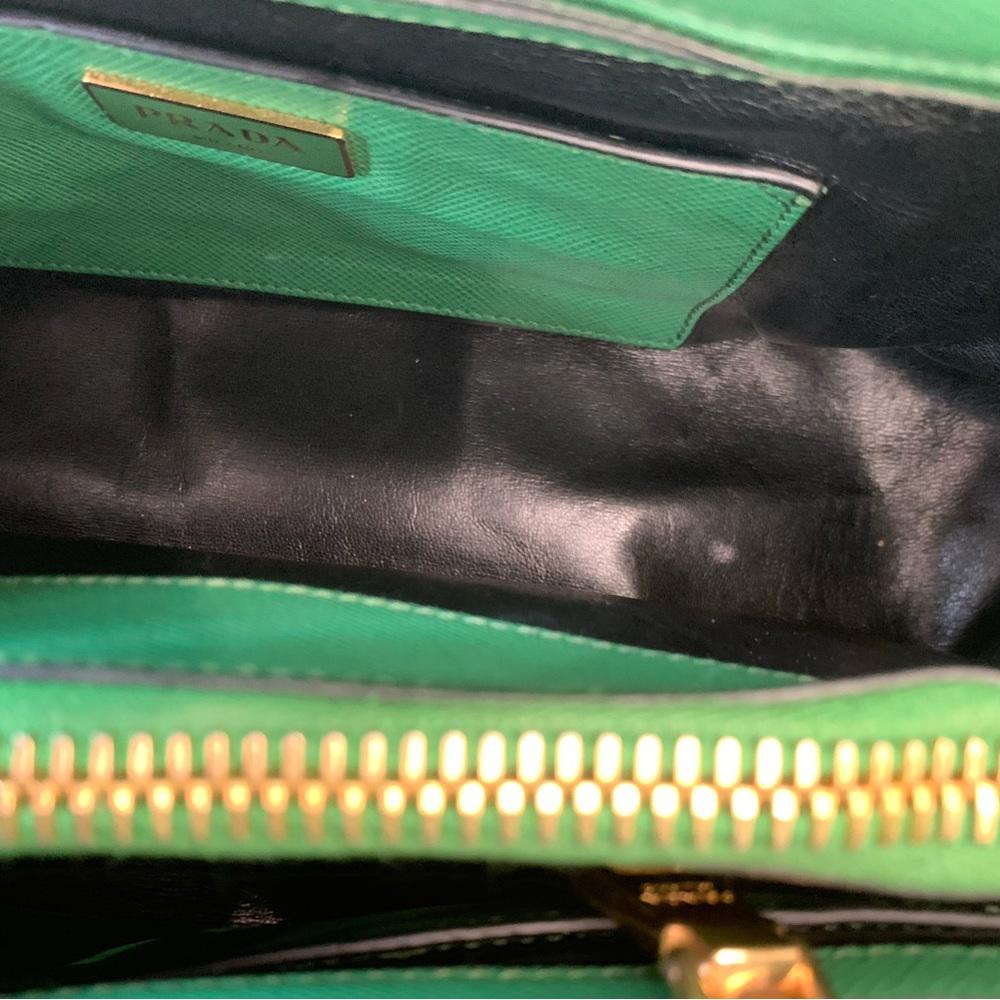 Prada Green Saffiano Cuir Leather Studded Satchel