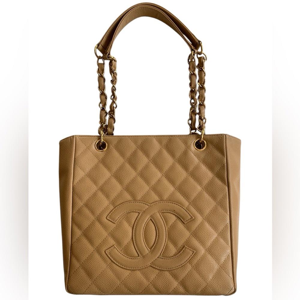 Chanel Vintage Beige Caviar Leather Shoulder Bag