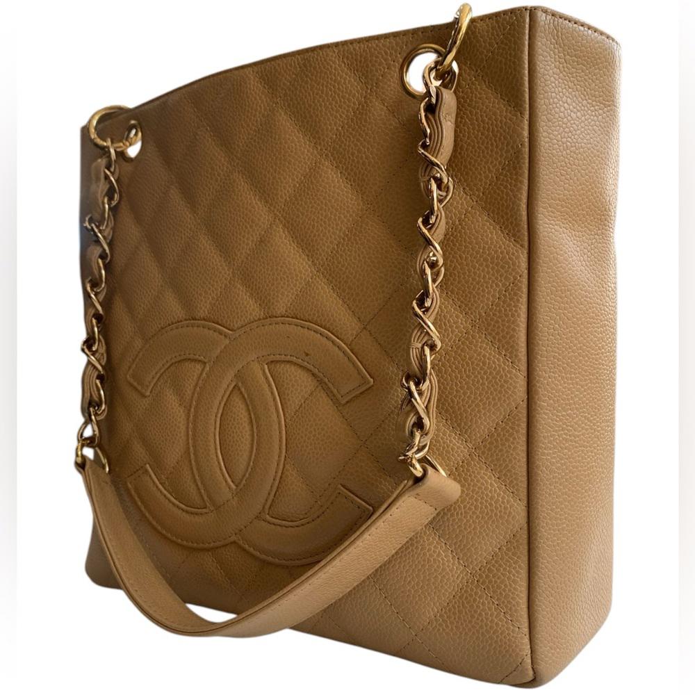 Chanel Vintage Beige Caviar Leather Shoulder Bag