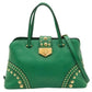 Prada Green Saffiano Cuir Leather Studded Satchel