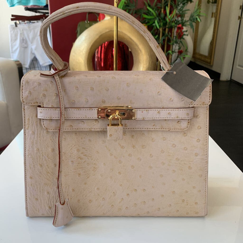 Kelly Bag by Des Rosa Beige Genuine Ostrich Leather Handbag – Maidenlane  Designer Consignment