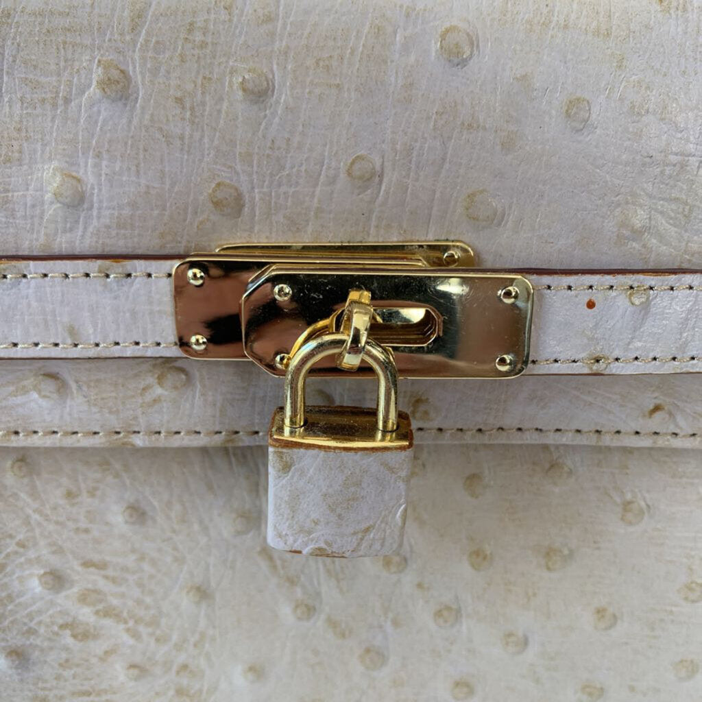 Kelly Bag by Des Rosa Beige Genuine Ostrich Leather Handbag