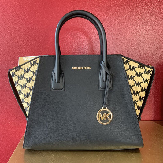 MK Black Avril Monogram Satchel Handbag