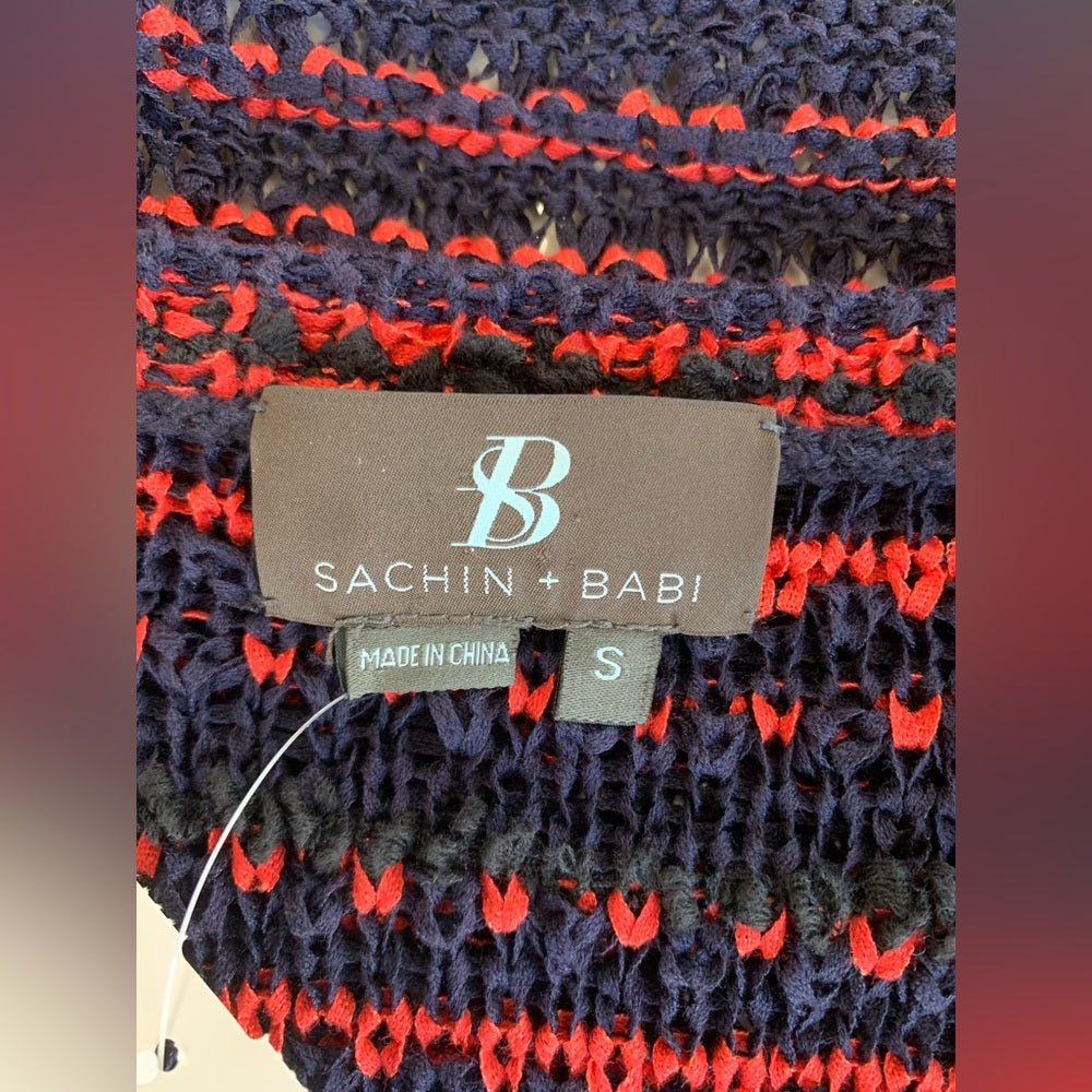 Sachem + Babi Navy Red Rhinestone Knit Sweater
