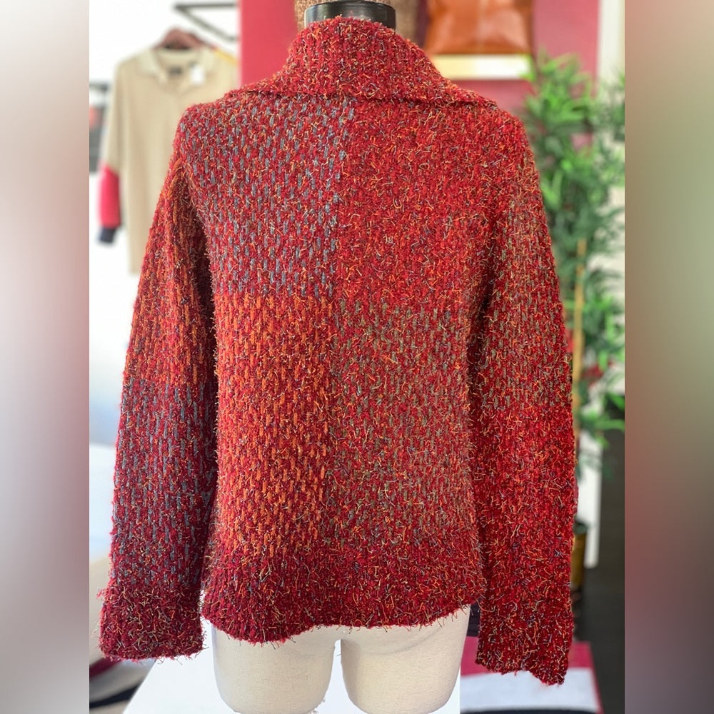 Curio Red Blue Texture Pullover Sweater